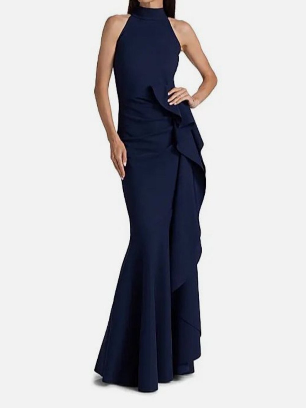 Chiara Boni La Petite Robe Women's Blue Jersey Halterneck Gown Dress Size 40